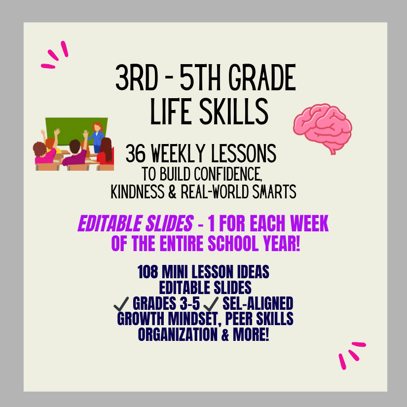 Year-Long Life Skills Slides | 36 Editable SEL Lessons for Grades 3–5